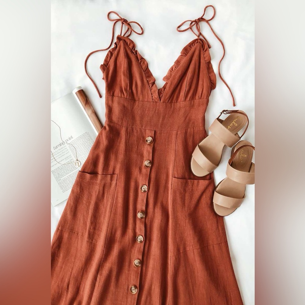 Lulu's Lisbeth Rust Orange Button-Front Midi Dress - image 5